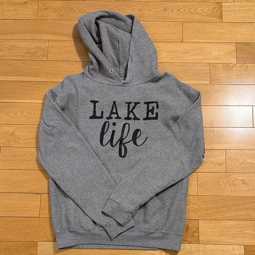 Gray Hoodie with 'Lake Life' Print